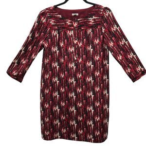 Fossil Dress Womens Small Red Black Abstract Print Silk 3/4 Sleeve Lined Buttons